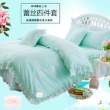 新款韩式公主风纯色全棉四件套素色纯棉蕾丝床裙床罩1.5m1.8米床