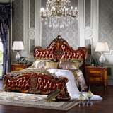 欧式真皮床1.8米美式大床实木雕花床法式双人床卧室家具新款婚床