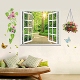客厅卧室背景装饰田园风景贴画 走廊家居创意假窗户可移除墙贴纸