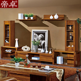 中式实木电视柜伸缩组合精美花纹玻璃展示挂柜1.6米2.4米实木地柜