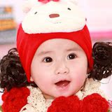 宝宝毛线套头帽子保暖女童婴儿假发帽造型帽新年喜庆百天百日帽