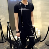 男士休闲套装夏季潮流韩版青少年短袖T恤学生运动服卫衣长裤衣服