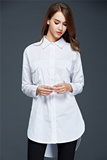 zara女装2016春季新款宽松白衬衫中长款长袖单排扣直筒衬衣娃娃领