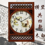 欧式静音时钟实木质石英钟表长方形中式挂钟中国风挂表客厅壁钟