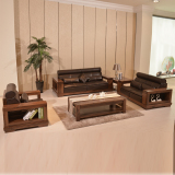 北美黑胡桃木沙发现代中式实木客厅组合三人位纯真皮高档实木家具