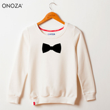 ONOZA2015春季新款韩版纯色圆领卫衣女 个性领结印花时尚潮牌