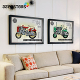 美式乡村风格客厅装饰画复古壁画卧室床头两联挂画现代机车摩托车