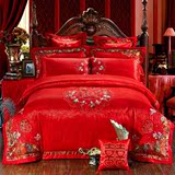 婚庆床品大红刺绣四件套中式提花多件套床单式结婚床上用品包邮