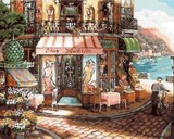 超值包邮欧式数字油画DIY手绘40*50海边地中海风景客厅餐厅装饰画