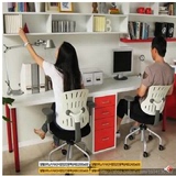 促销双人电脑桌一字隔板壁挂置物架台式办公桌简约环保家用写字台