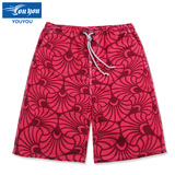 佑游情侣速干沙滩裤 夏季男士海边度假宽松红色印花五分裤游泳裤