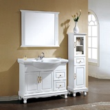 特价落地式浴室柜组合 100cm简约现代中式白色实木洗手脸盆卫浴