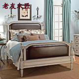RH法式乡村实木床皮艺软包床复古仿古白做旧橡木雕花床美式欧式床
