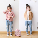 2016春款女童儿童装宝宝棉麻宽松版时髦潮款长袖外套开衫韩版西装