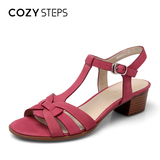 COZY STEPS2016夏季新款时尚真皮凉鞋女中跟方跟露趾皮带扣6B026
