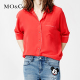 MO&Co.翻领间色蝙蝠袖休闲舒适不规则衬衫MA161SHT36 moco