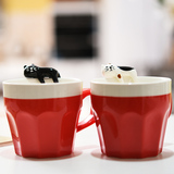 zakka简约时尚动物杯子陶瓷猫咪对杯马克杯 生日萌物咖啡杯情侣杯