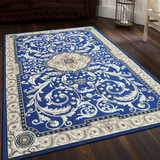 定做炕上欧式美式古典新西兰进口纯羊毛卧室客厅真丝地毯蓝地垫