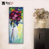 手绘抽象艺术花卉油画定制客厅餐厅有框装饰画玄关过道竖版挂画