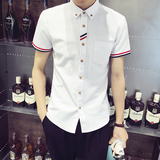 夏季短袖衬衫男青年简约纯色百搭修身半袖韩版潮流学生雪纺白衬衣