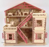 木制仿真模型3D益智玩具木质立体拼装拼图 别墅房子建筑DIY小木屋