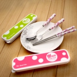 韩式可爱便携式餐具三件套 旅行餐具 不锈钢筷子勺子叉子学生套装
