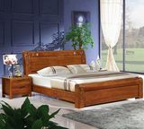 特价全实木榆木床 卧室家具1.8双人床 现代中式气压高箱实木床