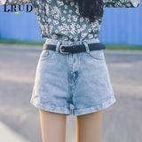 LRUD2016夏季新款韩版高腰简约卷边牛仔短裤女宽松做旧牛仔热裤