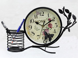 包邮 田园台钟静音 台式座钟创意 欧式铁艺客厅时尚摆件钟表小钟