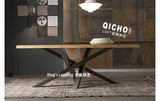 美式乡村loft复古铁艺实木4-6人餐桌椅组合现代简约会议桌办公桌