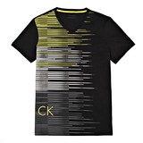 夏尚新Calvin Klein国际大牌男装 CK男士男式V领抽象条纹短袖T恤