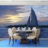 欧式手绘风景油画客厅影视墙壁纸沙发背景墙纸书房卧室餐厅壁布