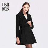 OSA欧莎2015冬季女装新品 简约两粒扣中长款毛呢外套 SD556006