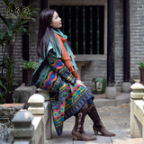 原创设计2015秋冬女装民族风毛呢外套 不规则条纹羊绒大衣仙衣裾