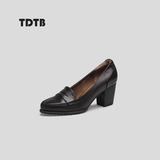 TDTB 春季款韩版浅口女鞋粗跟中高跟鞋英伦风复古工作皮鞋928-1