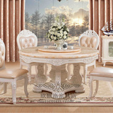 天然大理石餐桌圆桌欧式实木圆餐桌橡木雕花餐台美式别墅家具新款