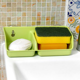 日本进口强力吸盘皂盒 双格沥水香皂架皂盘 肥皂盒水槽小物收纳架