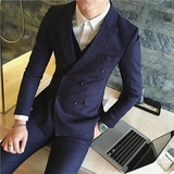 韩国代购2016春秋修身双排扣西装三件套新郎伴郎礼服男士西服套装