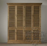 美式乡村实木衣柜 现代中式原木色复古做旧实木4门衣柜储物柜