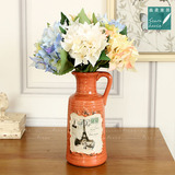 美式复古做旧陶瓷花瓶仿真花餐桌摆件花器欧式工艺品家居台面花插
