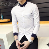 卡宾2016春季新款男士休闲长袖衬衫潮韩版修身青年衬衣男装上衣