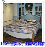 地中海风格实木床 美式田园双人床 1.5米全实木大床 蓝色双人大床