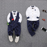 男童韩版秋季2-3-4-5-6-7岁儿童潮西装马甲长袖衬衫裤子三件套装