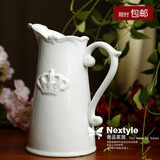 美欧式乡村田园陶瓷复古做旧白色花瓶水壶摆件礼品客厅家居装饰品
