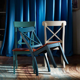 美式乡村实木餐椅 地中海实木餐椅子蓝色白色咖啡椅书房椅卡座