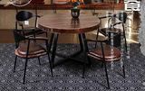 美式乡村复古铁艺圆形餐桌椅组合咖啡厅原生态实木餐桌休闲饭桌