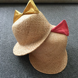 兔耳朵鸭舌帽拉菲草出游凹造型夏季防晒女士可爱帽子防晒骑士帽