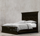 法式复古全实木雕刻床美式乡村仿古做旧高档卧室婚床橡木双人床