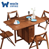 沃购进口全实木餐桌 小户型北欧日式原木伸缩可折叠6人饭桌椅组合