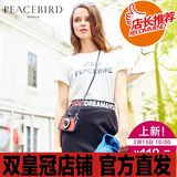 太平鸟女装2016春季新品青春直筒全棉短袖女主题字母T恤A4DA61250